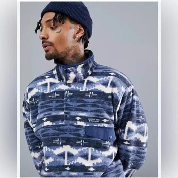 Patagonia Synchilla Snap-T Fleece Pullover Blue Aztec Print Size M - Picture 1 of 8